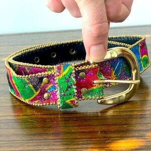 Vintage Elite Of Fresno, CA, women’s 30” embellished belt with gold tone buckle